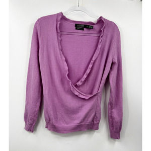Lauren Ralph Lauren Faux Wrap Ruffled Sweater‎ Cashmere Purple Size S Petites